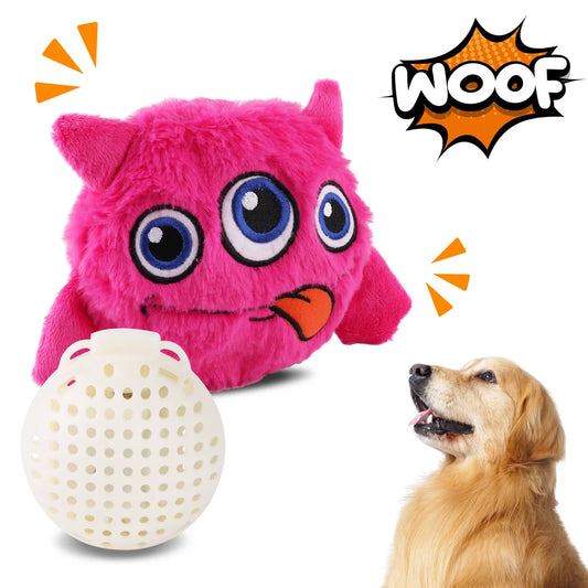 Dog Interactive Toys Plush Giggle Ball Squeak Toy for Pets, 3-Eye Pink