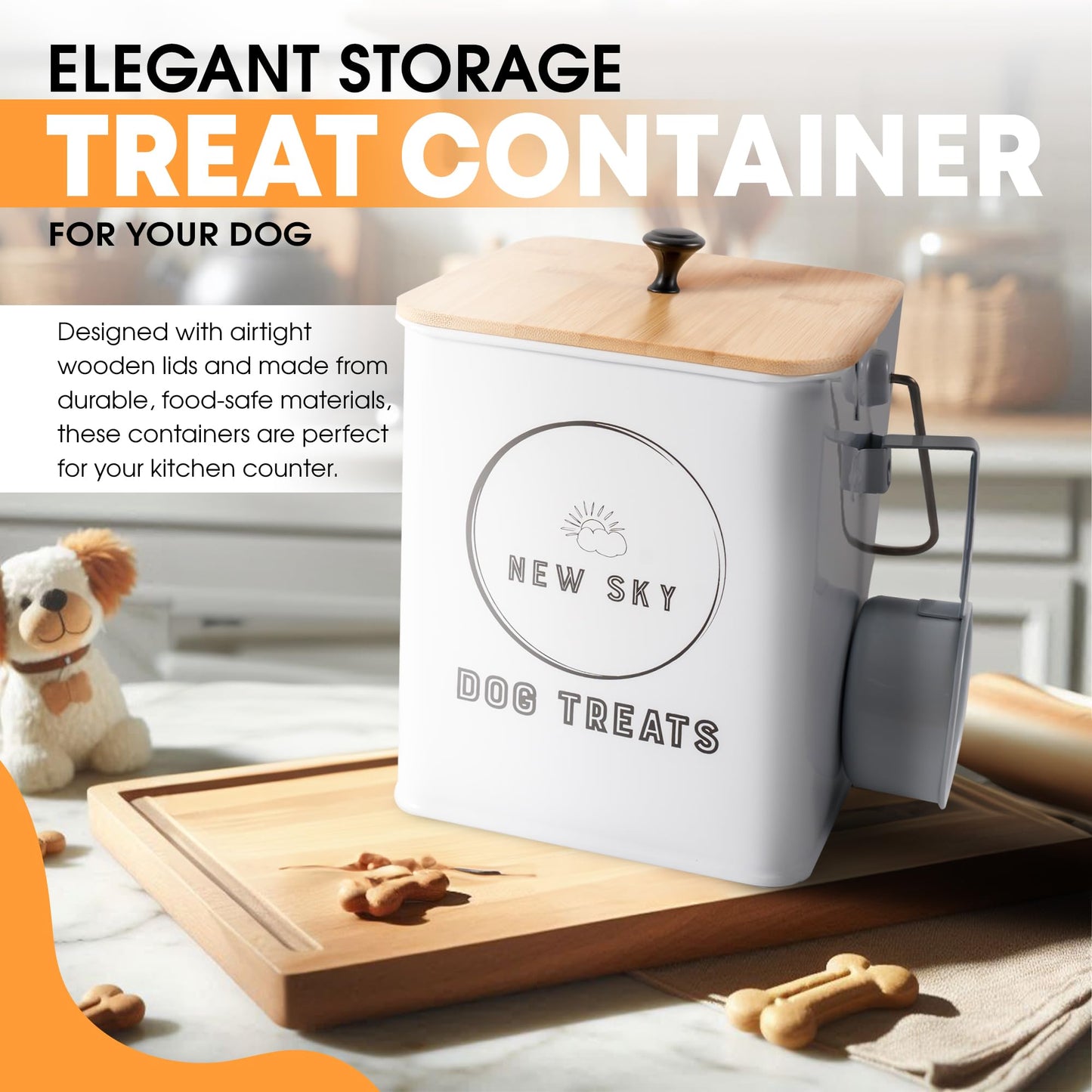 NewSky Dog Treat Container's | Set of 2 with Airtight Wooden Lid