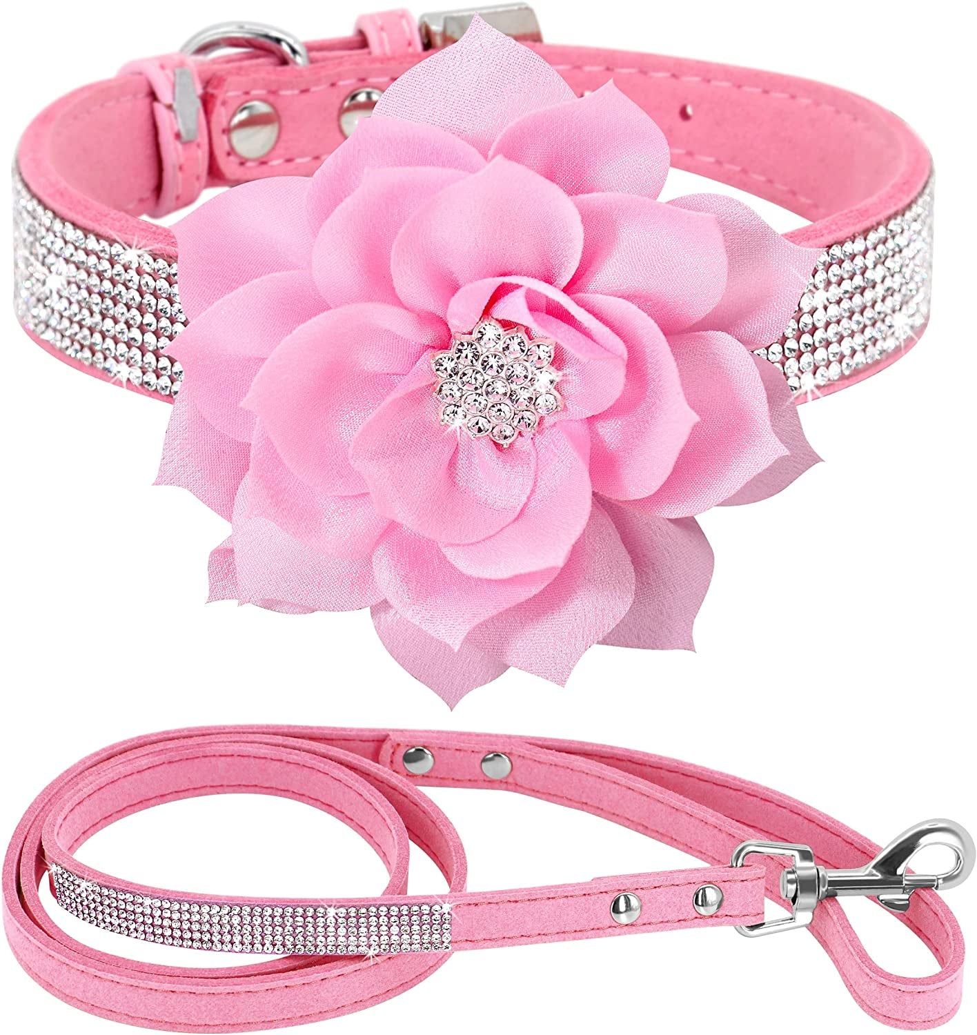 Cute Girl Rhinestone Suede Dog Collar (Small)